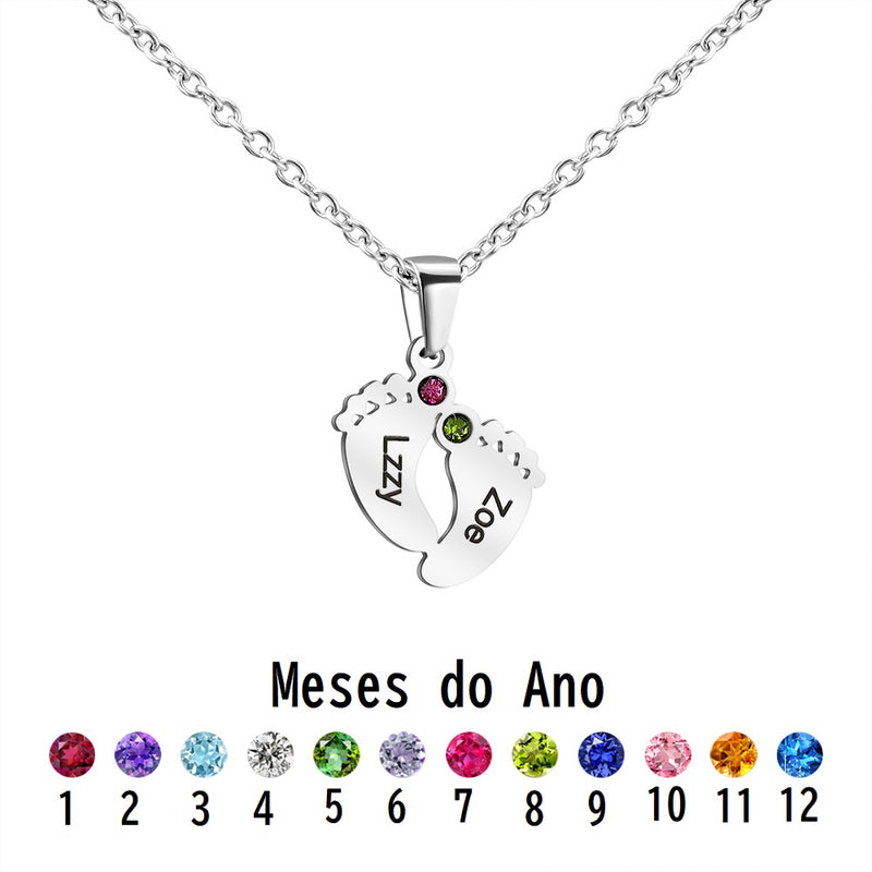 Colar em pezinho personalizado com nome e pedrinha do mês